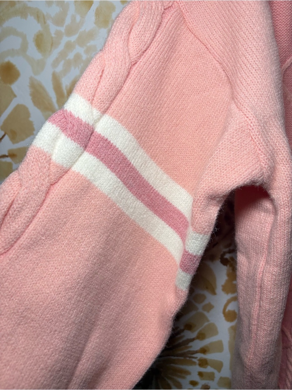 NWT Pink Cable Knit Varsity Cardigan | Oversized Preppy Cottagecore Sweater - Picture 5 of 10
